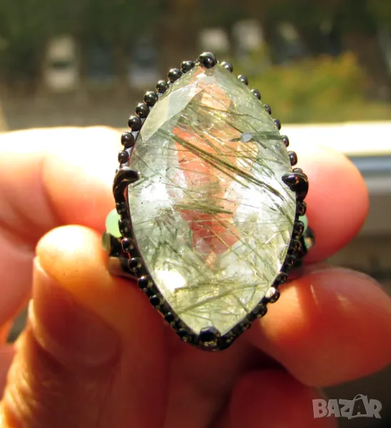 925 сребърен пръстен с рутилов кварц 22 карата, тегло 9.8гр., снимка 1