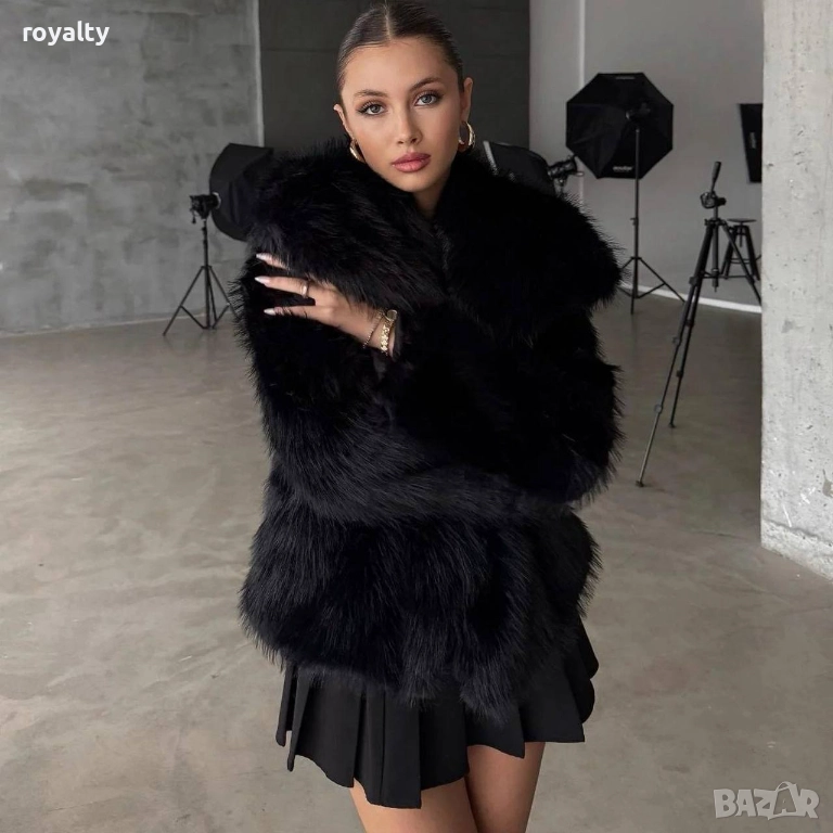 Черно Дамско Палто Еко Косъм , снимка 1