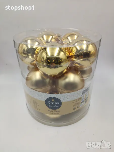 Стъклени Коледни топки украса 15броя Christmas злато, снимка 1