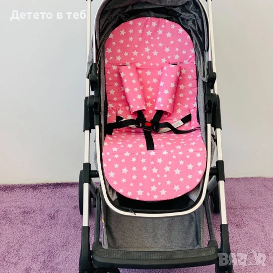 Подложка за количка - лукс розови звезди с гръб розов капитон, снимка 1