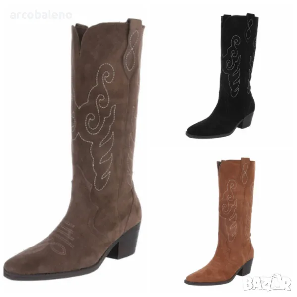 Дамски ботуши от естествена кожа на висок ток, 3цвята , снимка 1