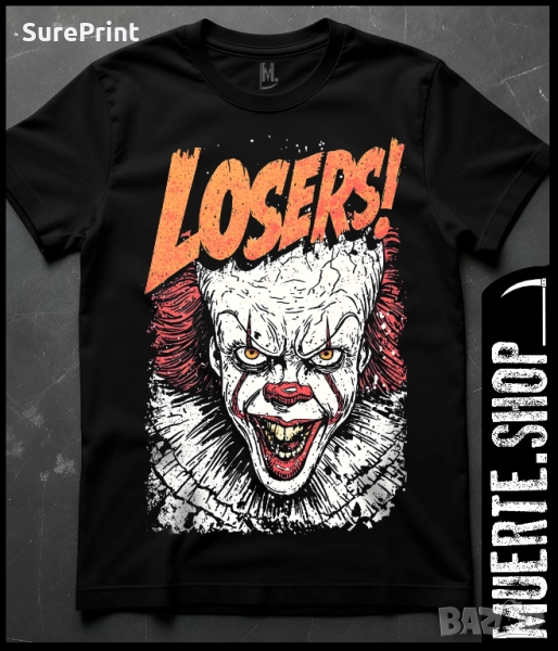 Черна тениска с щампа PENNYWISE LOSERS, снимка 1