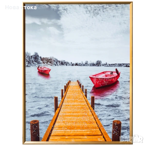 Картина Кей с лодки с рамка, 60*80 см, снимка 1