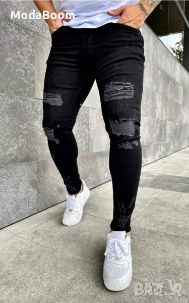 Мъжки черни дънки с кръпки , снимка 1