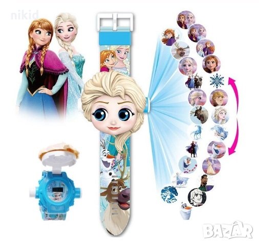 2 цвята Елза от Замръзналото Кралство frozen 3D детски часовник прожектор, снимка 1