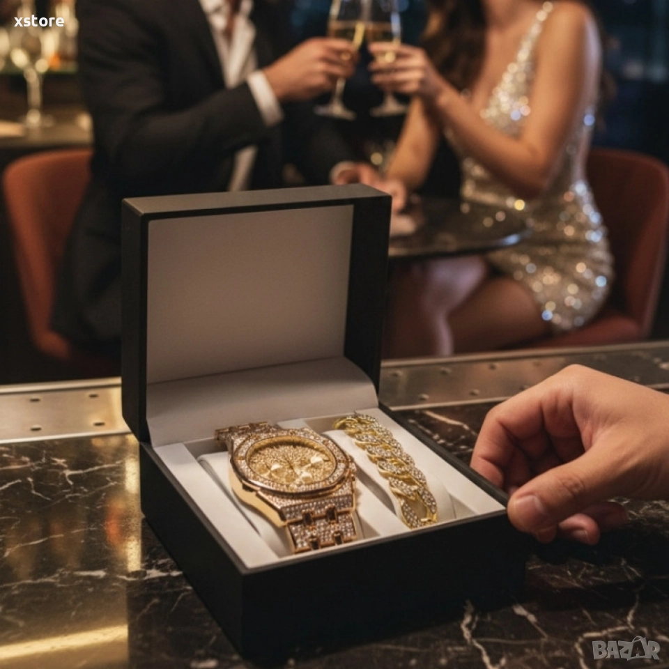 Универсален комплект часовник и гривна с кубинска плетка, снимка 1