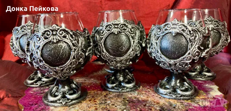 Ръчно изработен сервиз за коняк в злато от 6 части, снимка 1