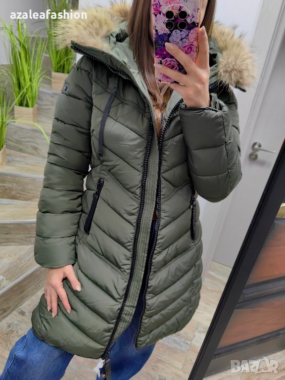 Дълго зимно яке с естествен косъм, снимка 1
