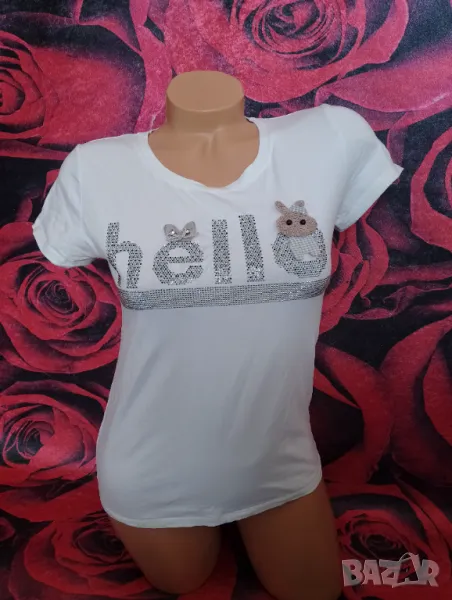 Бяла тениска Hello със зайче ХС, снимка 1