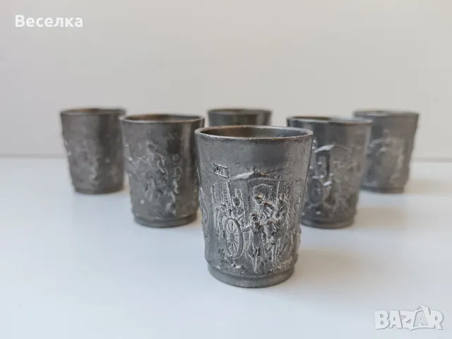 6 бр калаени чашки за аперитив, шот, снимка 2 - Антикварни и старинни предмети - 49975935