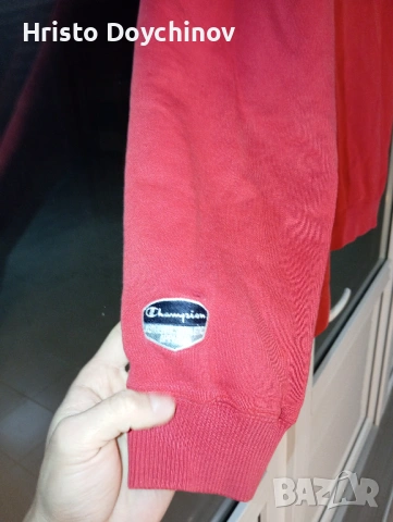 Оригинално червено худи Champion, размер L, снимка 3 - Суичъри - 53155556