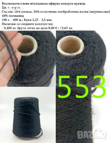 Висококачествени италиански прежди на бобини, мерино, алпака, вълна, снимка 12 - Други - 52042481