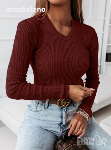 Дамски пуловер с V-образно деколте Rori, 5цвята , снимка 8 - Блузи с дълъг ръкав и пуловери - 52585568