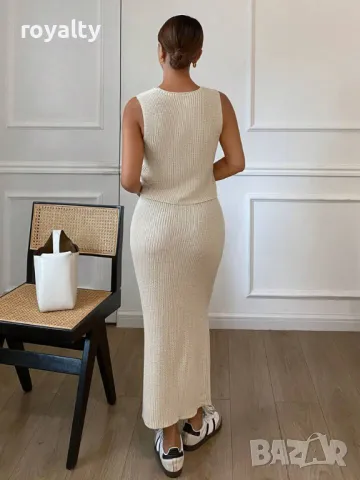 Елегантен комплект с флорална бродерия в кайсиев цвят 🍑, снимка 5 - Комплекти - 49205500