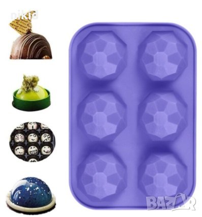 6 Диамантени полу полусфери сфери полукръг силиконов молд форма гипс сапун шоколад украса шоко бомби, снимка 3 - Форми - 31766434