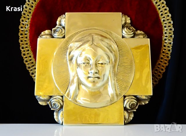 Авторска бронзова икона Дева Мария,Кръст,1.6 кг. , снимка 6 - Икони - 38638503