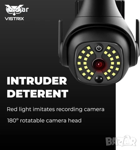 Vistrix соларна LED охранителна лампа и макетна CCTV камера с PIR сензор, IP65, черна, снимка 6 - Соларни лампи - 50771104