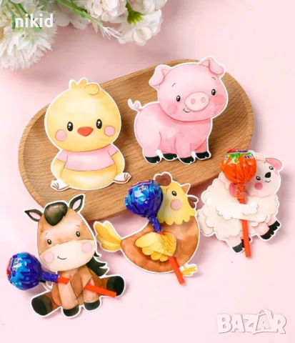 24 бр Ферма домашни животни картонени парти поставки за близалки и др. рожден ден, снимка 2 - Други - 48006249
