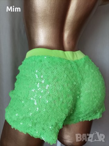 М Неоново зелени къси панталонки с пайети , снимка 5 - Къси панталони и бермуди - 37224899