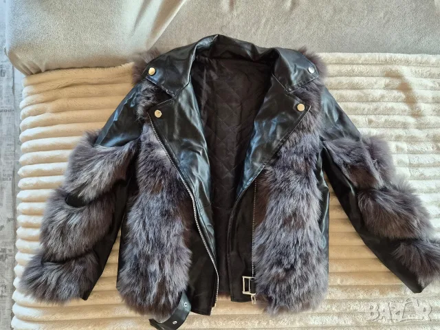 кожено яке с косъм, снимка 3 - Якета - 56414998