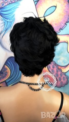 Ежедневен Къс Модел Чуплива Перука в Наситено Черен Цвят с Бретон КОД 8409, снимка 7 - Аксесоари за коса - 34484893
