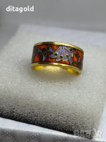 Реновиран 18К златен пръстен халка с цветен емайл 5.60 гр 18К, снимка 3 - Пръстени - 52772086