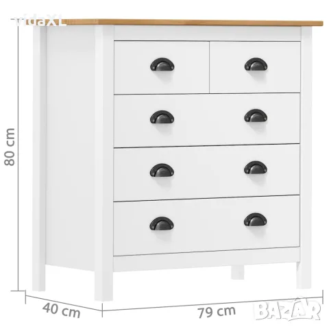 vidaXL Сайдборд Hill бял 79x40x80 см борово дърво масив, снимка 6 - Бюфети - 56146491