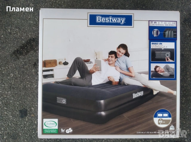 НАДУВАЕМ двоен ДЮШЕК легло, матрак спалня Bestway® Tritech  с ел.помпа 220 V 203 cm x 152 cm x 46 cm, снимка 8 - Спални и легла - 13694113