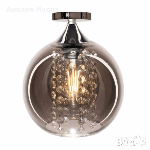 Луксозен плафон със стъклен абажур и кристали , снимка 2 - Други - 51988510