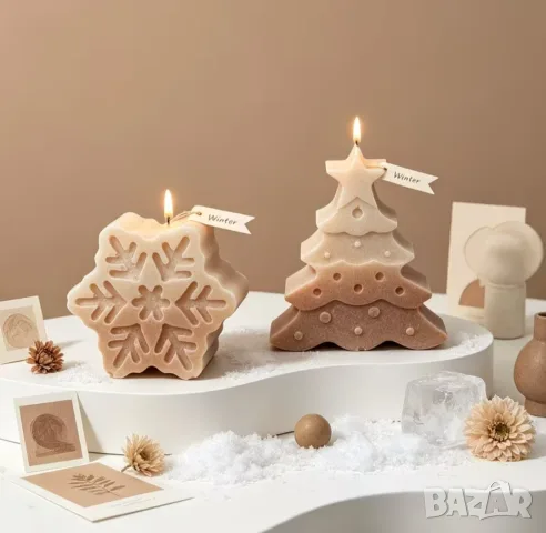 Молдове комплект 3 броя коледни елхи и снежинка, снимка 5 - Форми - 55933938