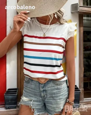 Дамски модни ежедневни раирани тениски, 5цвята , снимка 9 - Тениски - 49565515