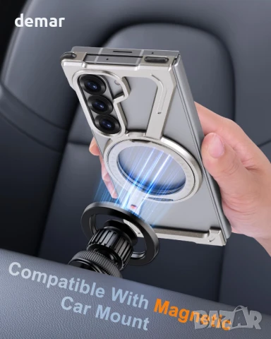 XAOVUIR калъф за Samsung Galaxy Z Fold 6 с магнитна въртяща се стойка, сребрист, снимка 5 - Калъфи, кейсове - 50595231