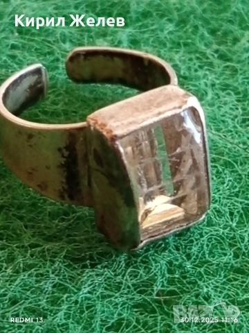 Винтидж сребърен пръстен с КВАРЦ отворен Ретро бижу 44275, снимка 2 - Пръстени - 52934474