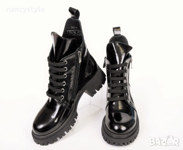НОВО! Лачени дамски боти с два ципа, снимка 2 - Дамски боти - 52289474