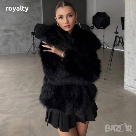 Черно Дамско Палто Еко Косъм 