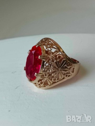Руски златен пръстен с рубин 1, снимка 5 - Пръстени - 42462036