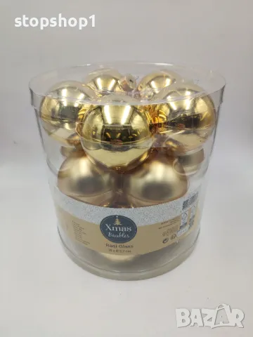 Стъклени Коледни топки украса 15броя Christmas злато