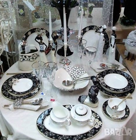 Сервиз за хранене в бяло и черно за миялна машина, снимка 4 - Сервизи - 30651395