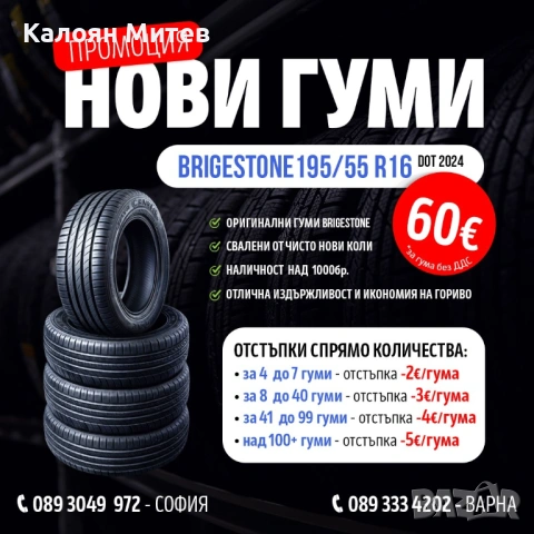 Промоция НОВИ летни гуми Bridgestone Turanza T005  -195/55 R16 87H