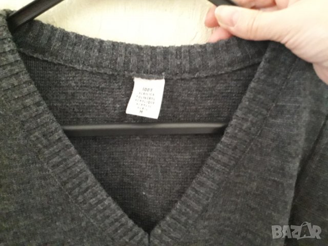 Нов мъжки пуловер шпиц тъмносив размер L-XL, снимка 4 - Пуловери - 29907674