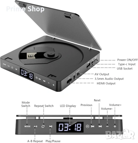 Преносим мултифункционален DVD/CD плейър Gueray, 1080P, USB, снимка 8 - Плейъри, домашно кино, прожектори - 54167693