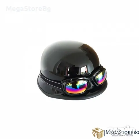 Ретро каска с очила тип немска - черен гланц