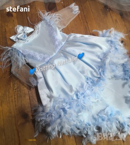 Намалена Цена!!! Ледено синя рокличка с два вида пера, снимка 4 - Детски рокли и поли - 42641199