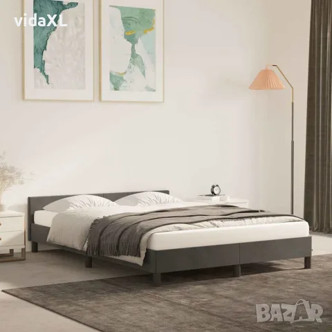 vidaXL Рамка за легло без матрак, тъмносива, 140x200 см, кадифе, снимка 2 - Спални и легла - 56147165