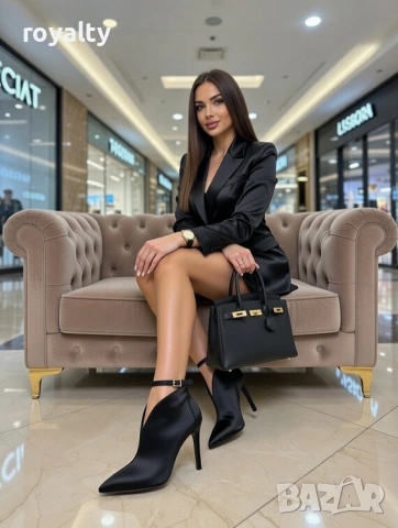 Летни боти на ток - черен сатен