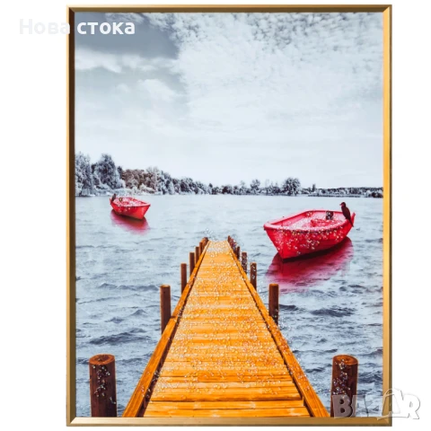 Картина Кей с лодки с рамка, 60*80 см, снимка 1