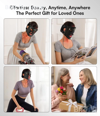 INIA LED Маска за лице, светлинна терапия за сияен блясък-4 режима на светлина, снимка 4 - Други - 53933765