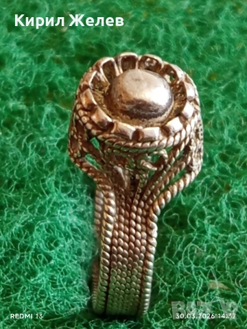 Сребърен пръстен възрожденски стил филигранна изработка гранулация 36901, снимка 3 - Пръстени - 54026786