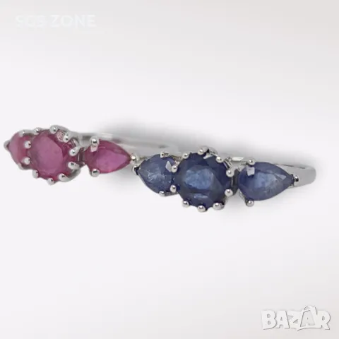 Сребърен Пръстен с Рубин, Сапфир 
