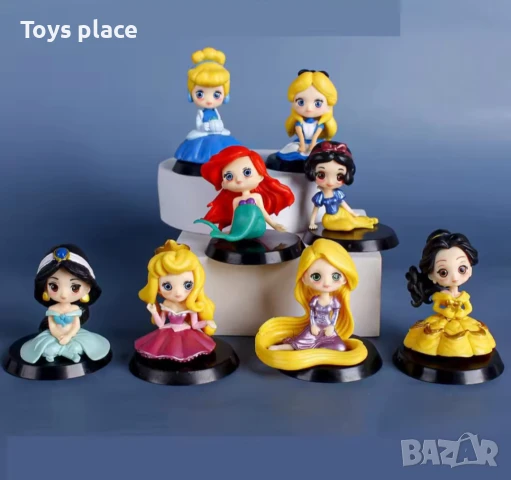 8бр фигурки за торти Disney princess Снежанка, Рапунцел, Ариел, Пепеляшка, Бел, Спящата красавица 